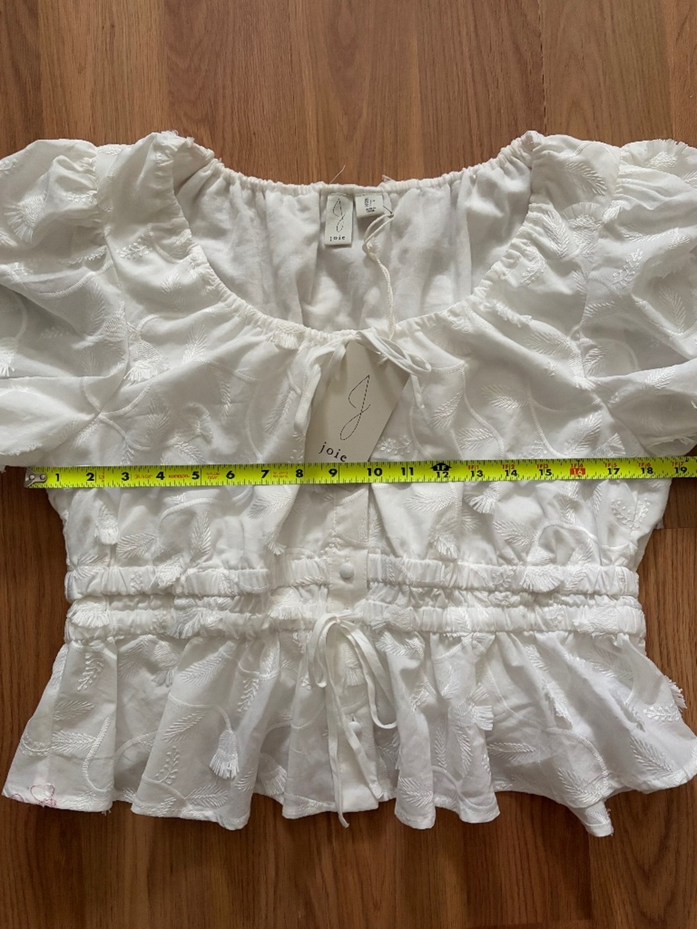 Joie White Embroidered Puff Sleeve Peplum Top - Picture 7 of 8